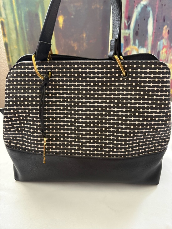 Fossil Handbags - Fossil Convertible Black and White Pattern Satchel with Gold Hardware
